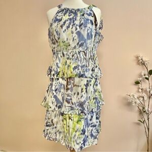 BCBGMaxAzria Blue Sundress with Halter Neckline and Sleeveless Design